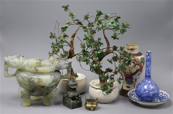 A group of Chinese items to include a hardstone koro, a vase, seal, etc.